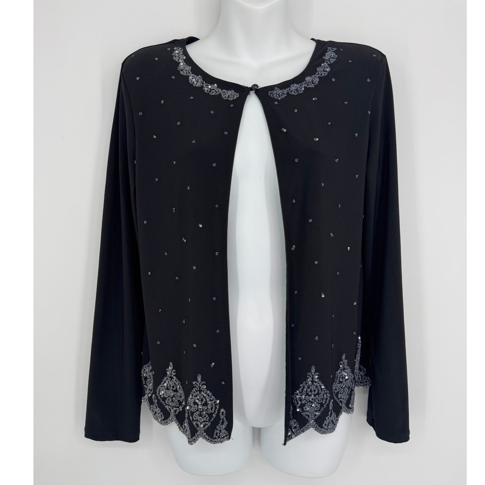 MSK Beaded Cardigan Medium Black Evening Glam Party Whimsigoth Gothic Romance